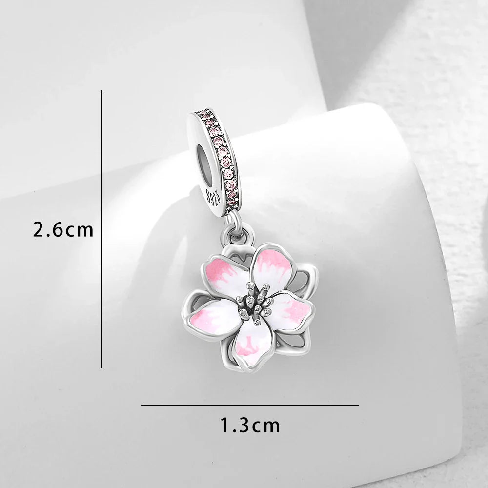 Pink Flower Caterpillar DIY 925 Sterling Silver Bead for Bracelet Bangle Jewelry Accessories