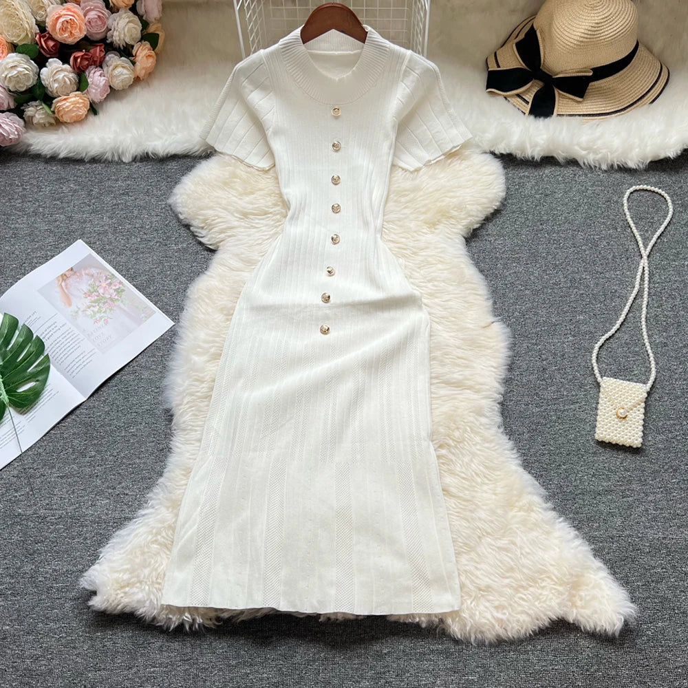 Knit Bodycon Maxi Dress With Short Sleeves O Neck Stylish