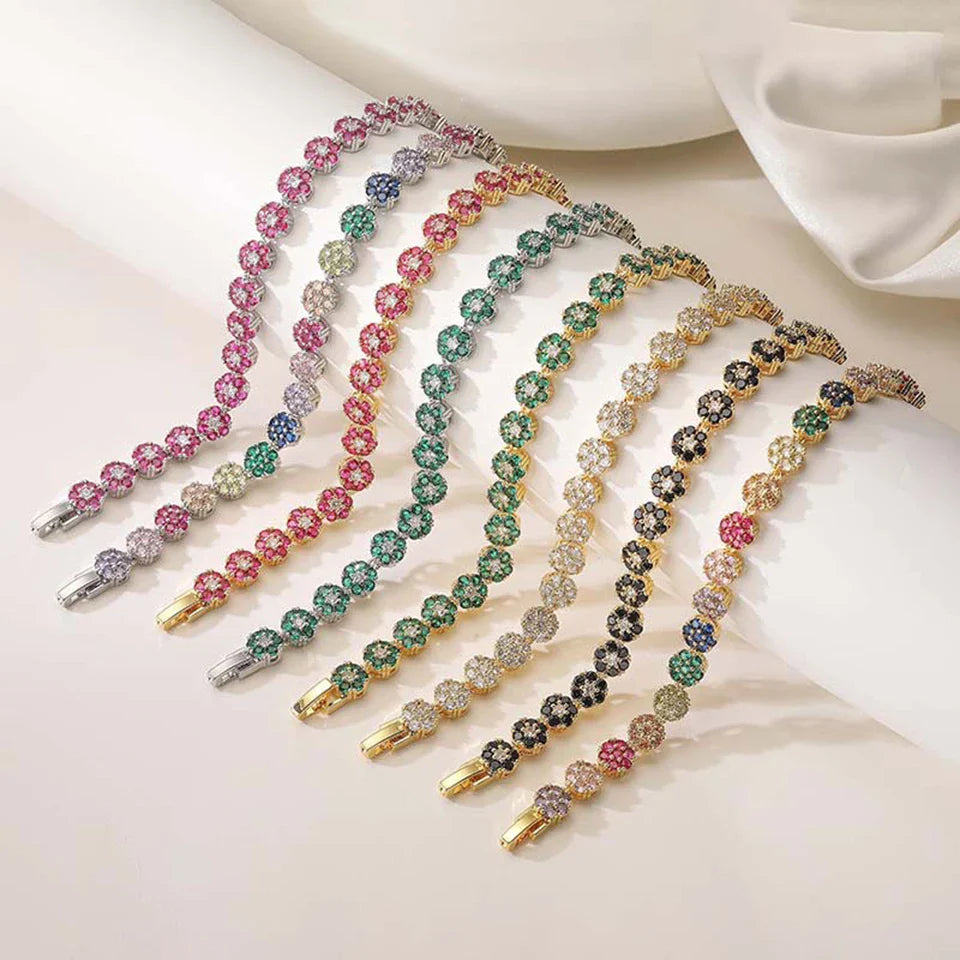 Rainbow Colorful Clover Zircon Bracelet Charming Crystal Jewelry Gift