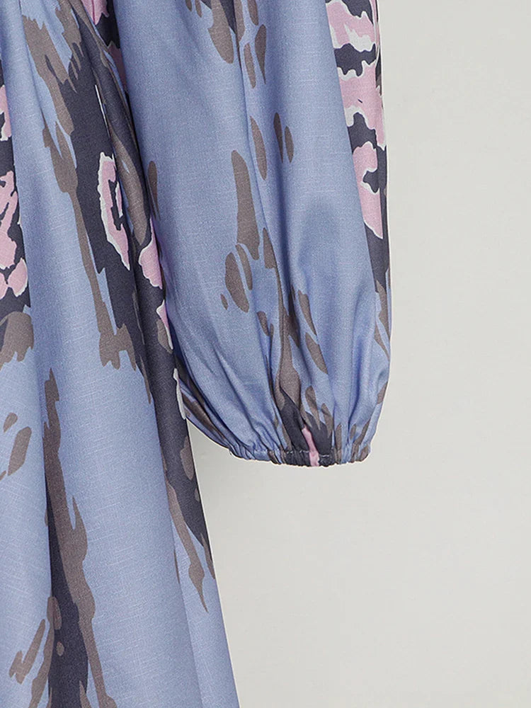 Printed Lantern Sleeve Dress For Women Summer Lightweight