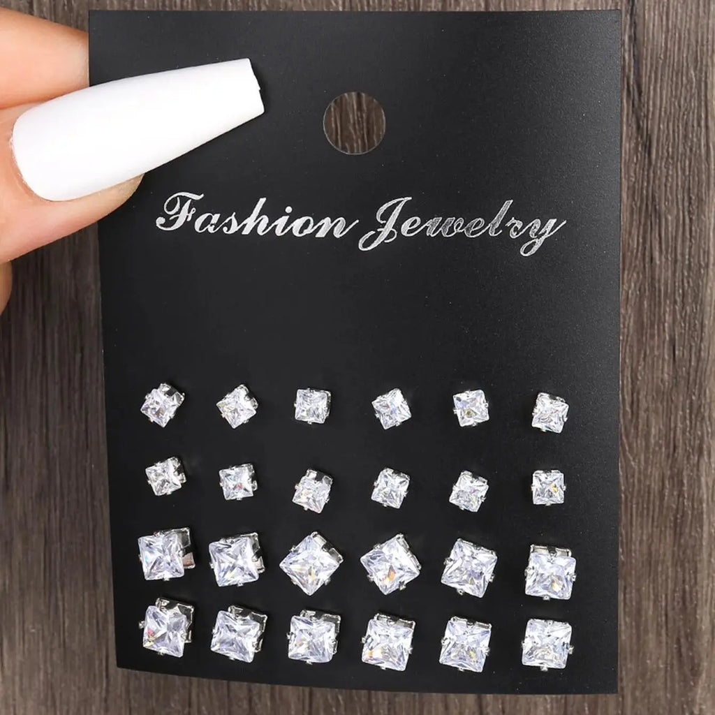 12 Pairs Minimalist Cubic Zirconia Sparkly Earrings for Everyday Wear and Special Occasions