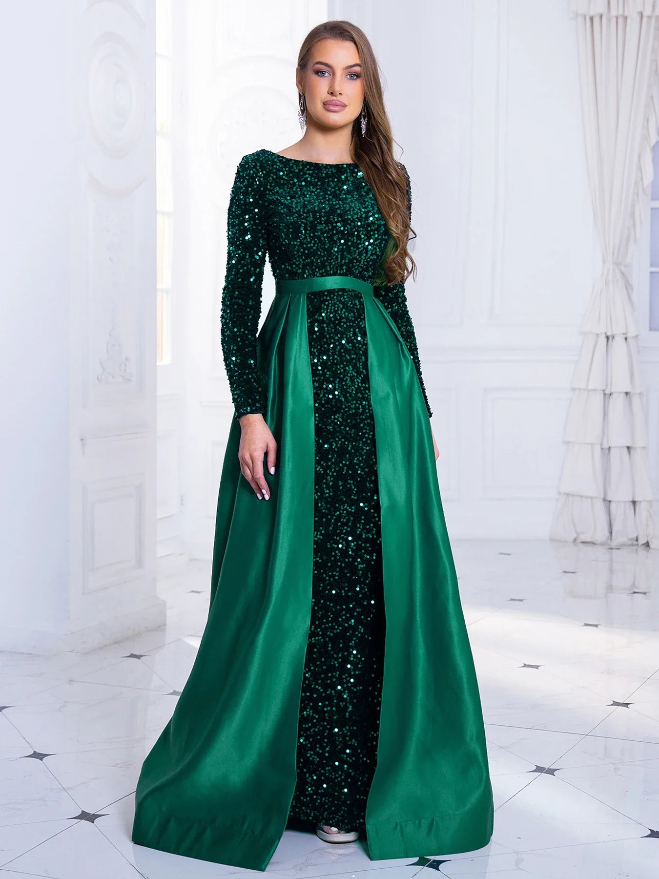 Red Sequin Party Dress With Detachable Lace Up Skirt