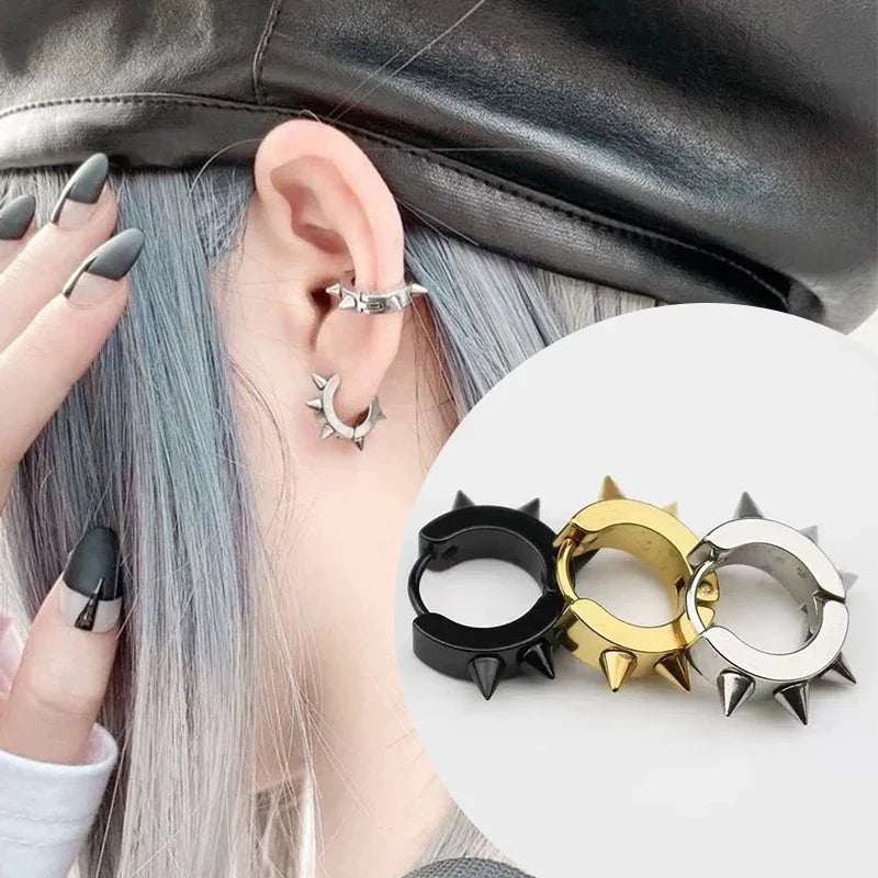 Unisex Black and Gold Stainless Steel Earrings for Punk Gothic Style Piercing Jewelry