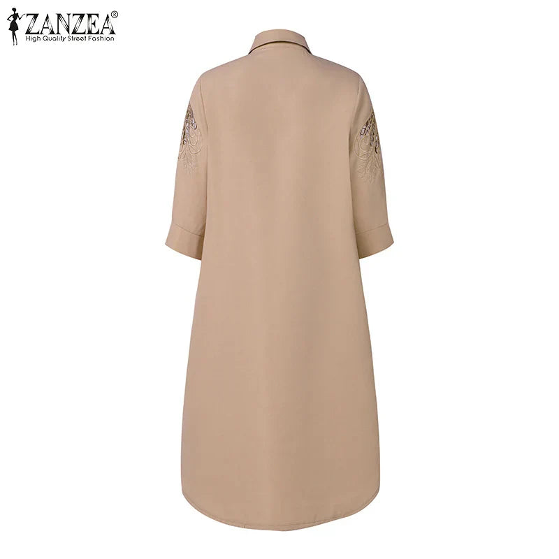 Lace Patchwork Knee Length Sundress For Women Loose