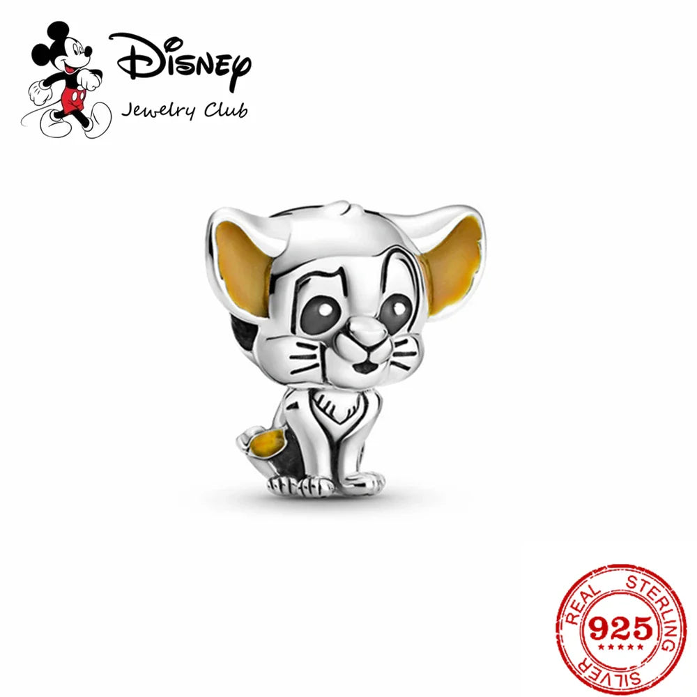 925 Sterling Silver Mickey Minnie Charm Beaded Fit Snake Bracelet DIY Ladies Jewelry