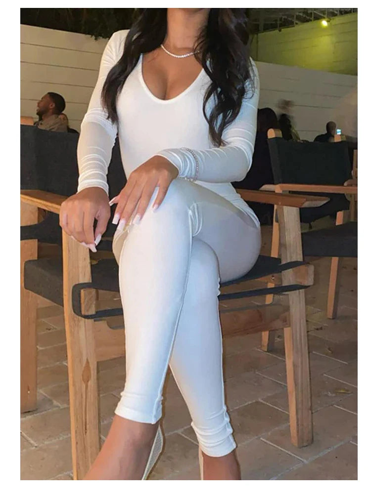 Women's Long Sleeve Skinny Bodycon Romper Jumpsuit Solid Color Casual Fitness Streetwear Overalls