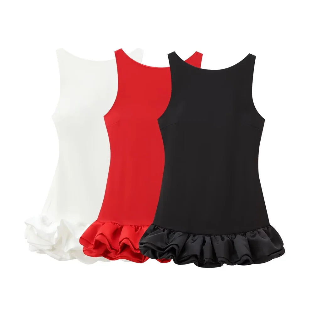 Sleeveless Camisole Dress With Layered Skirt For Autumn