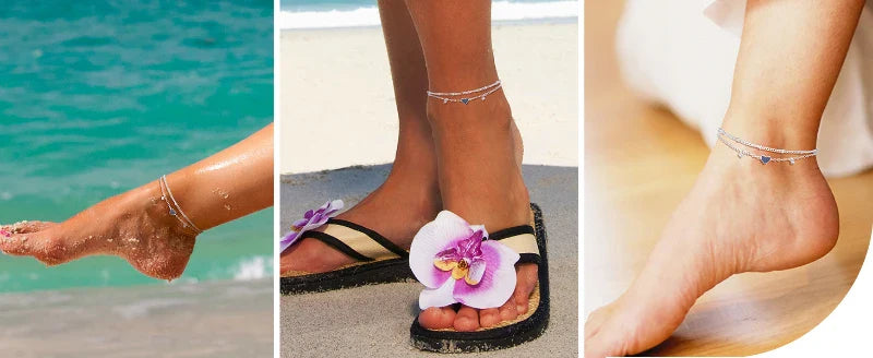 925 Silver Plated Heart Charm Anklet with Cubic Zirconia Dainty Layered Chain Jewelry for Women