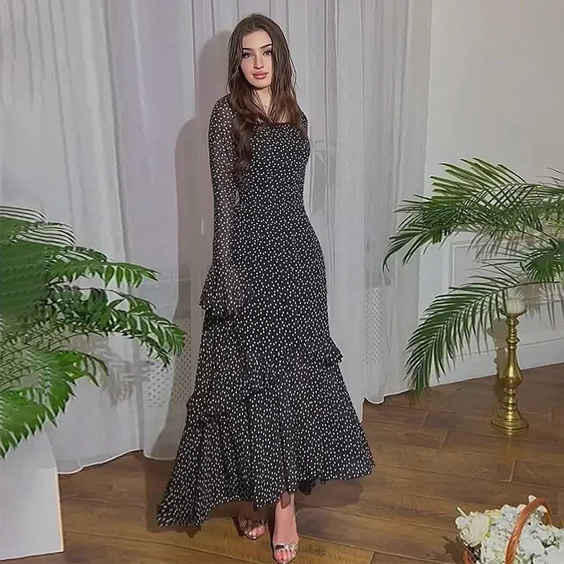 Ramadan Eid Kaftan Dress For Women Polka Dot Chiffon