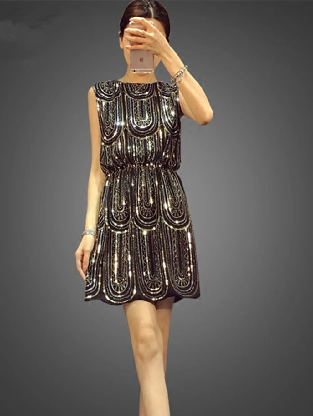 Sequin Mini Dress For Women Sleeveless Party Dress Casual