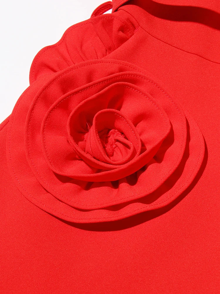 Hollow Out Patchwork Dress For Women V Neck Long Belted