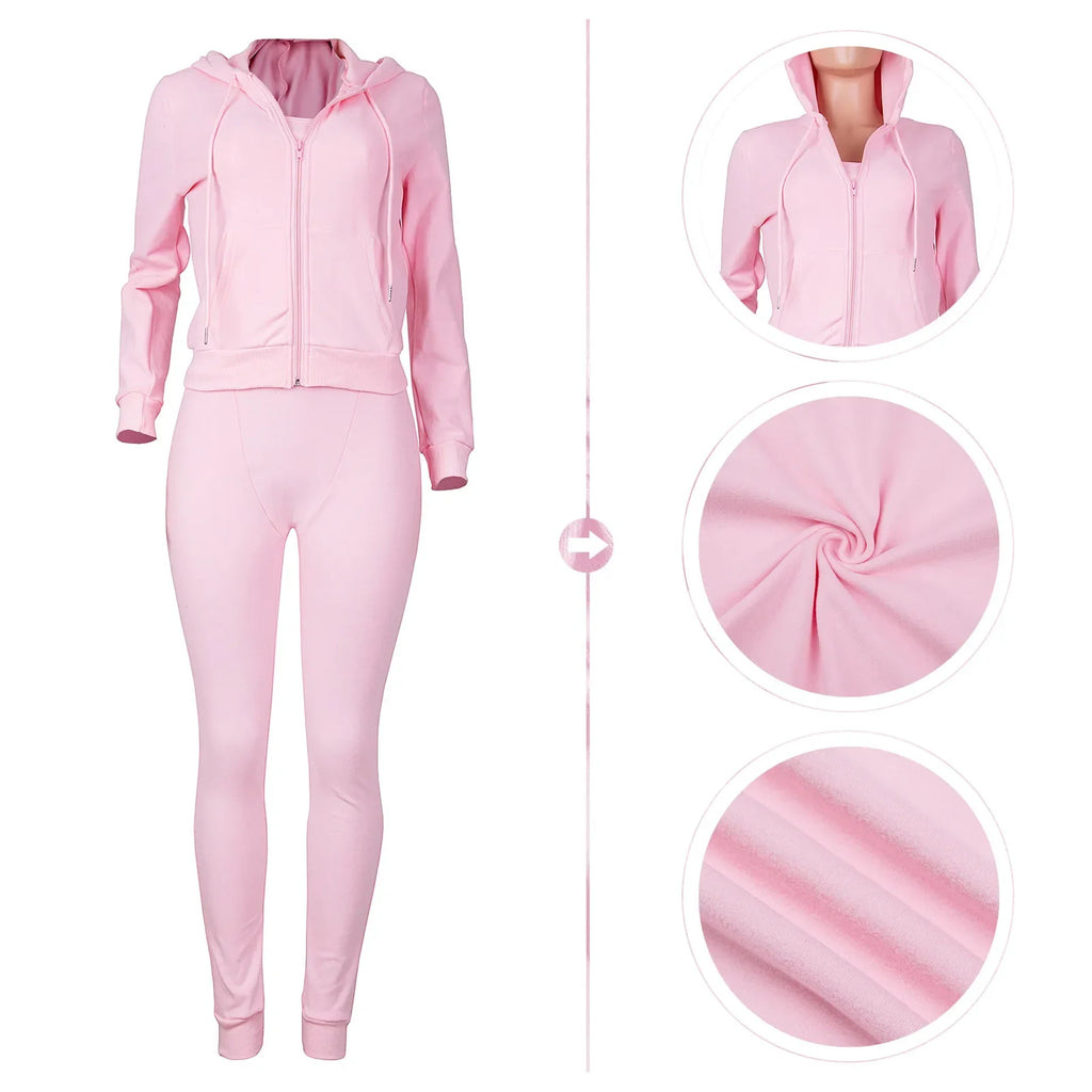 Women Thick Fleece 3 Piece Jogger Sweatsuit Set with Sweatpants, Vest and Hoodie for Fall and Winter