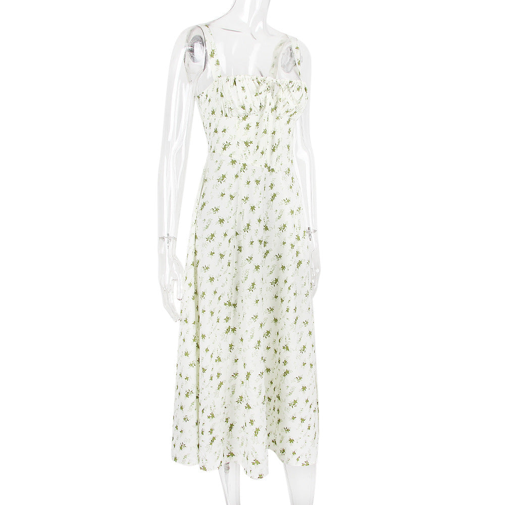 Boho Spaghetti Strap Midi Dress With Tie Front Floral Print