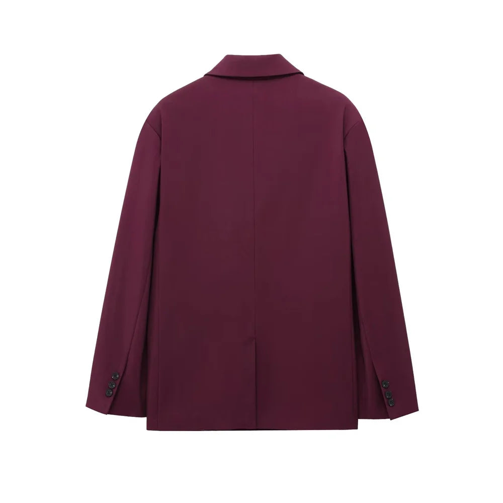 Women's Double Breasted Suit Jacket High Waist Pants Set