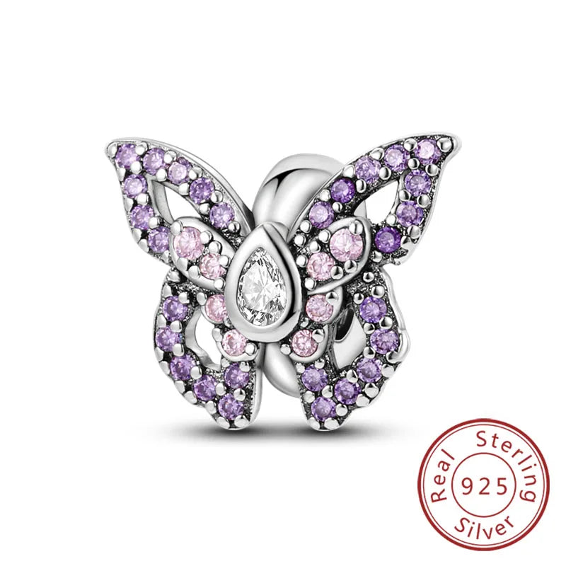 Fit Original 925 Sterling Silver Clip Charms with Zircon and Silicone Spacer Beads for Women DIY Bracelet Gift