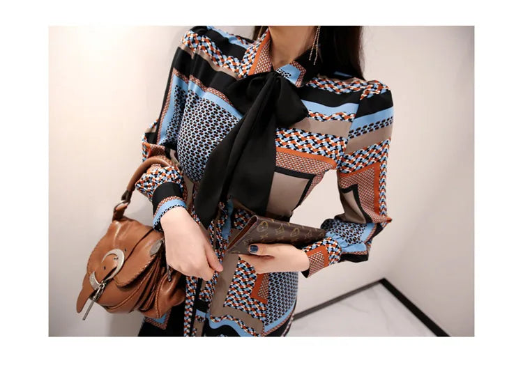 Vintage Print Long Shirt Dress For Women Ankle Length