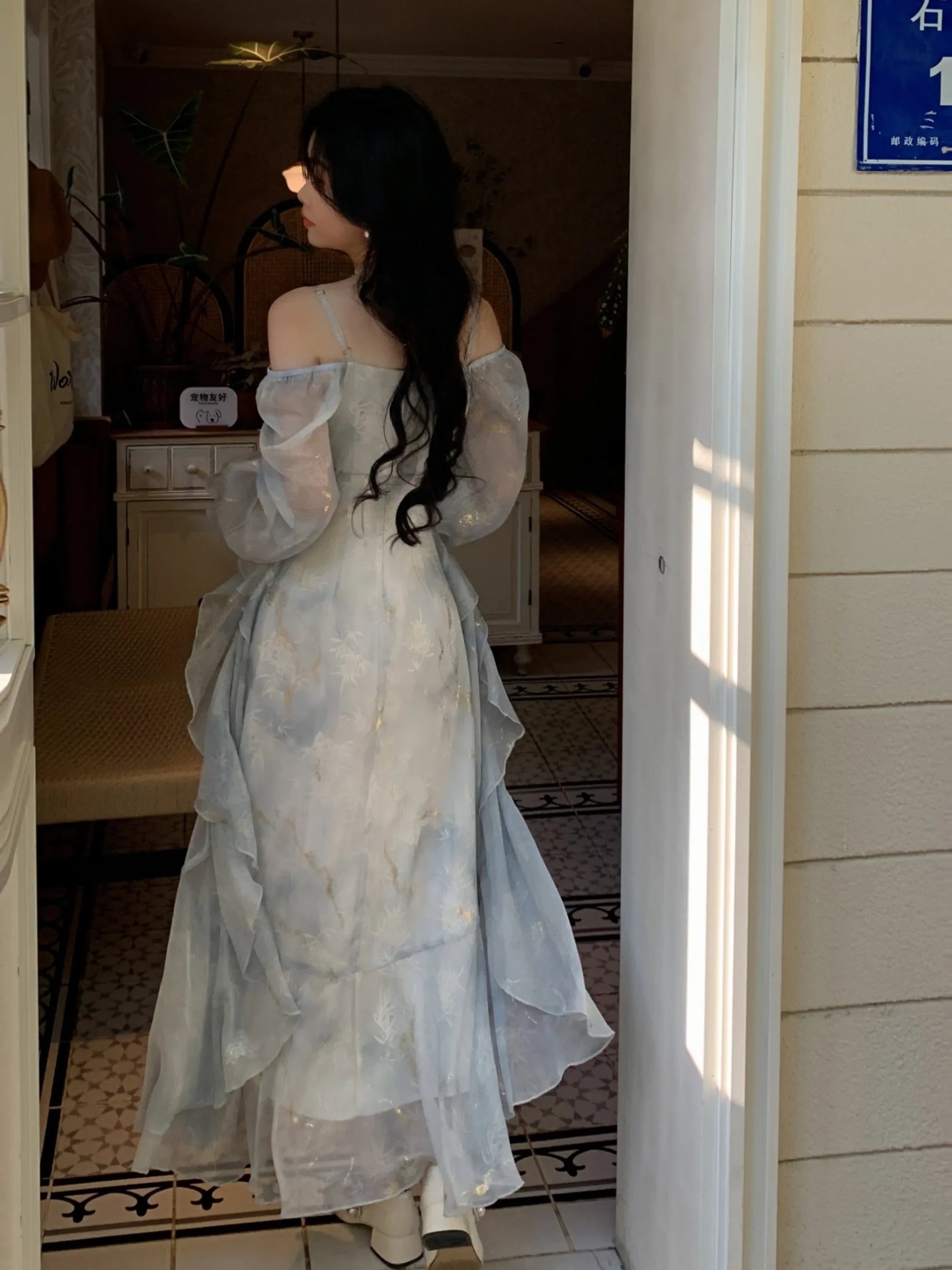 Off Shoulder Dress Ruffle A Line Long French Print