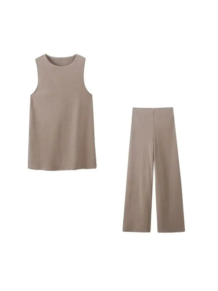 Women Casual Two Piece Set with Sleeveless Tank Top and Wide Leg Pants