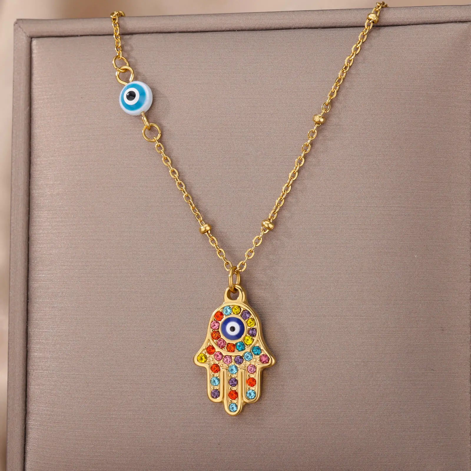 Turkish Hamsa Evil Eye Necklace for Women Stainless Steel Gold Color Charm Choker Jewelry Gift