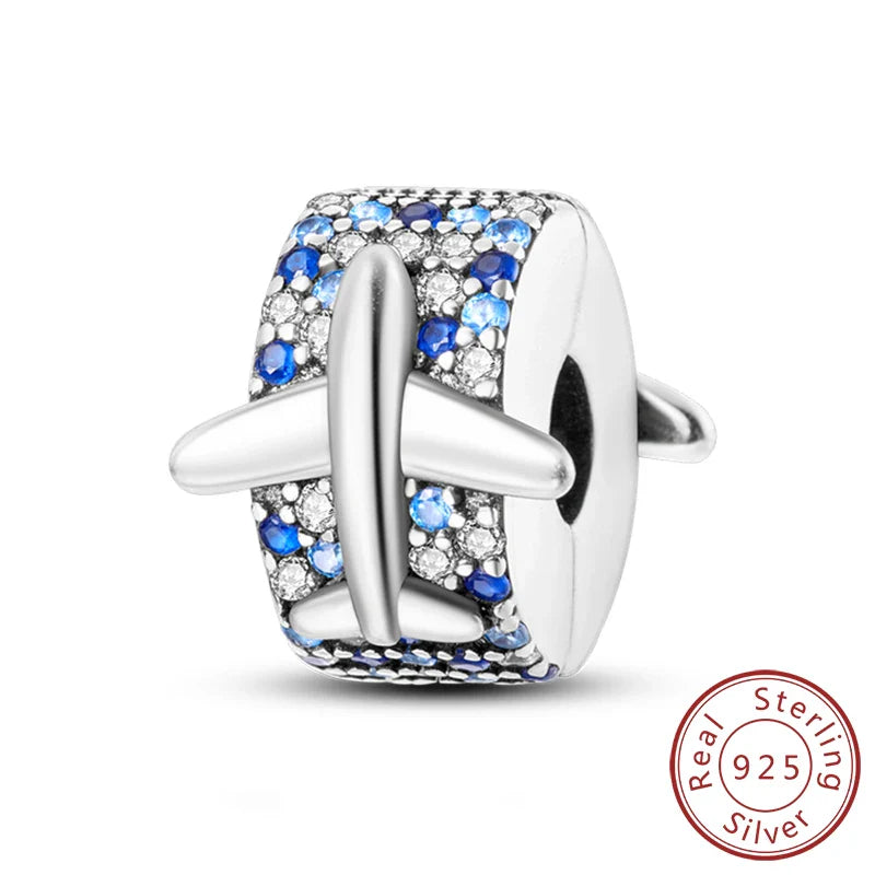 Fit Original 925 Sterling Silver Clip Charms with Zircon and Silicone Spacer Beads for Women DIY Bracelet Gift