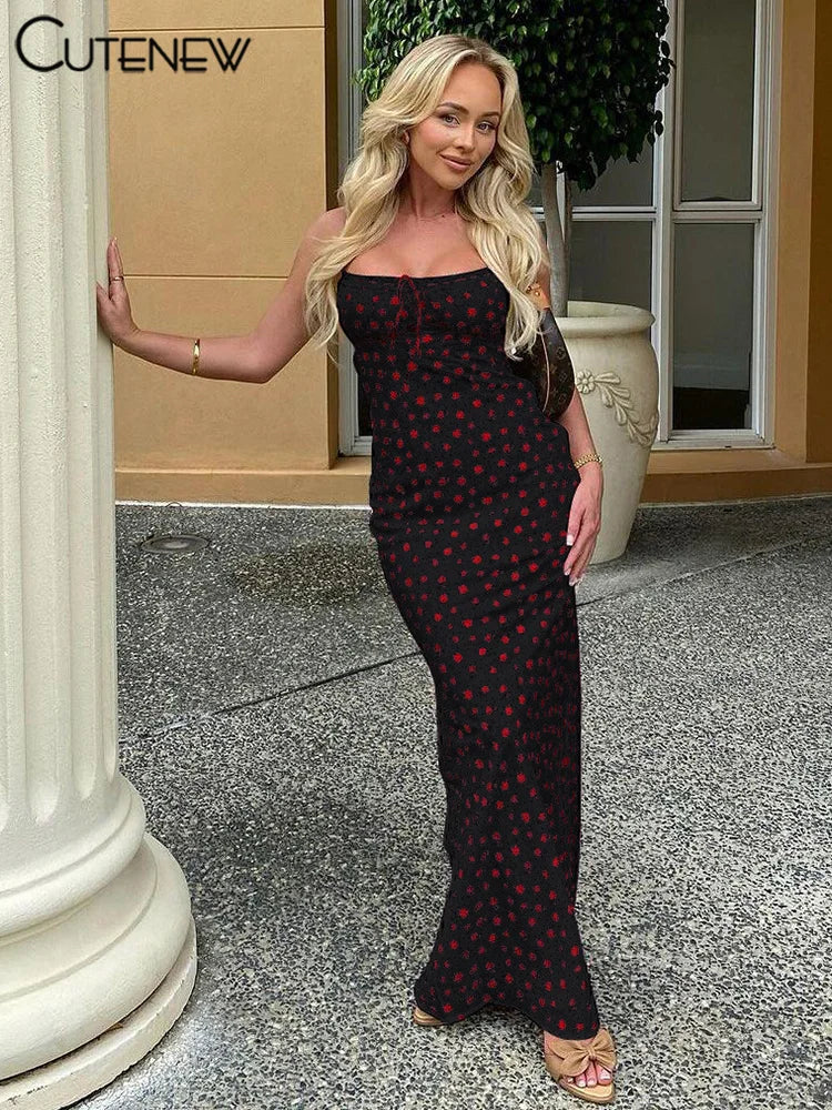 Rose Print Maxi Dress for Women Summer Bodycon Style
