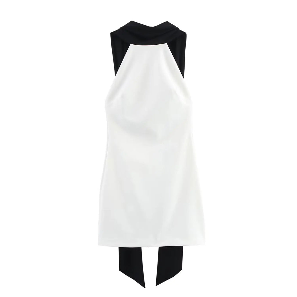 Backless Patchwork Sleeveless Dress With Round Neck