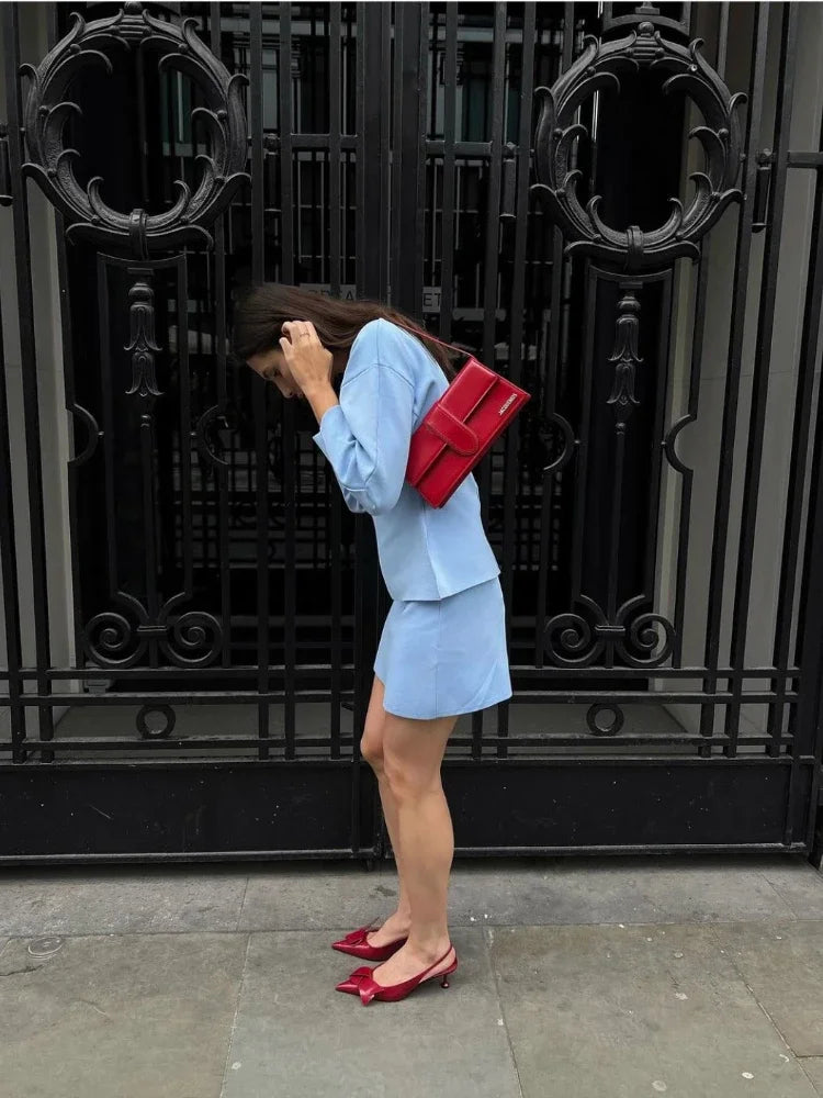 Women's Knit Tailored Cardigan and Skirt Set V-Neck Long Sleeve Jacket with High Waist Elastic A-Line Mini Skirt Stylish Two-Piece Outfit