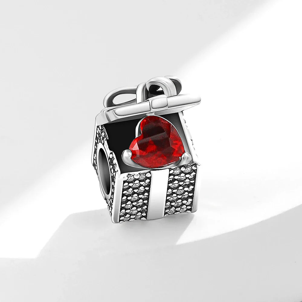 Valentine's Day Red Apple Dangle Charm Bead in 925 Sterling Silver for Women's Heart Bracelet Jewelry