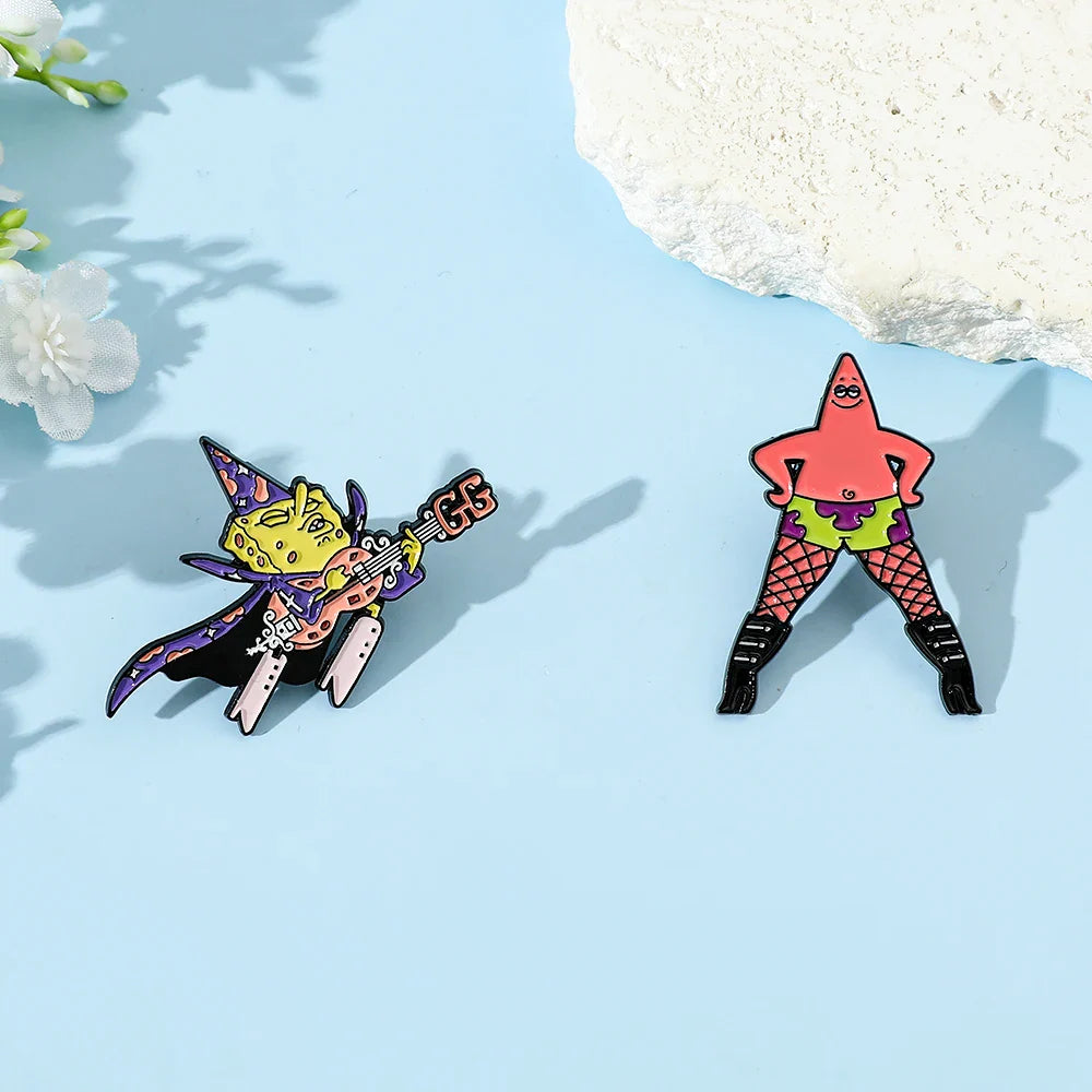 2 Pcs Cartoon Patrick Star Enamel Pin Brooch Set - Funny Anime Metal Badge for Backpack and Clothing Accessories