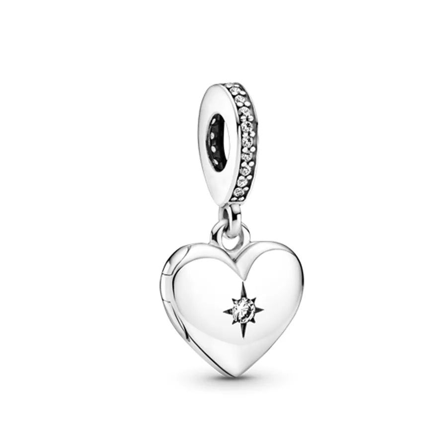 925 Sterling Silver Family Tree Heart Pendant Beads for DIY Bracelets