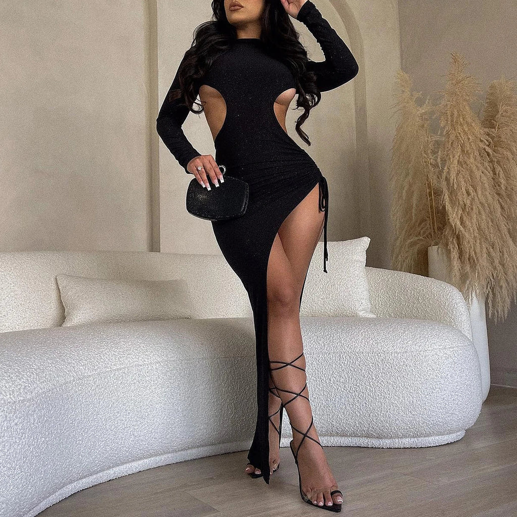 Backless Lace Up Party Dress With Side Slit Slim Fit