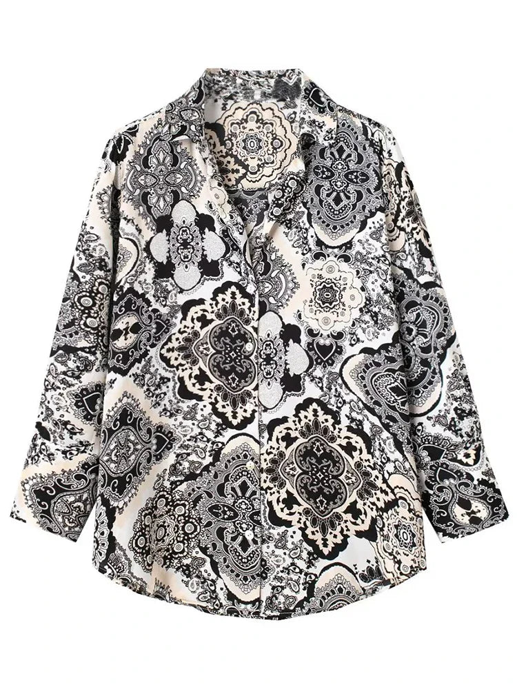 Willshela Women Floral Printed Single Breasted Blouse Vintage Lapel Neck Long Sleeve Chic Shirt