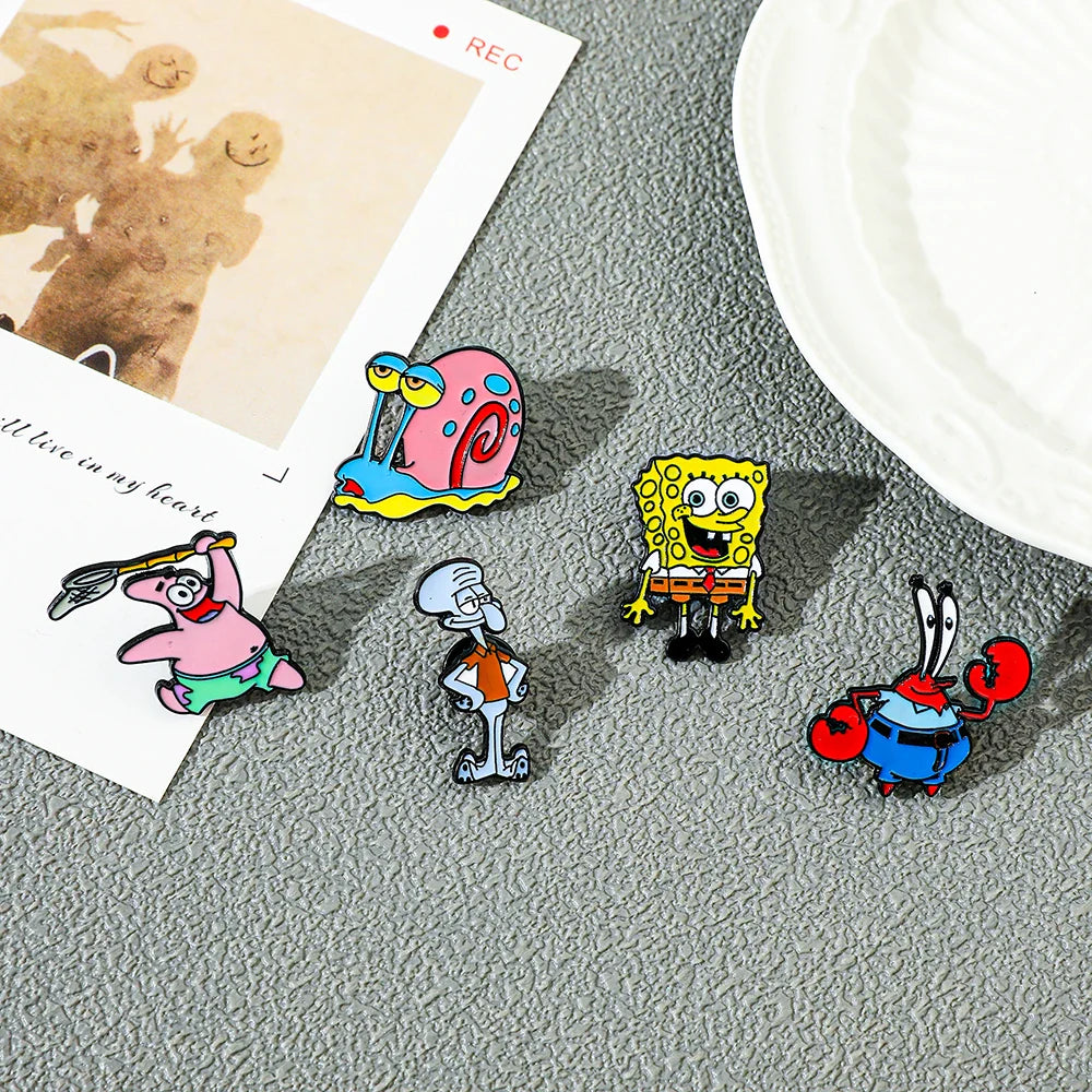 5 Pcs Cute Anime Enamel Pins Funny Gary the Snail Brooches for Clothing and Backpack Accessories Gift