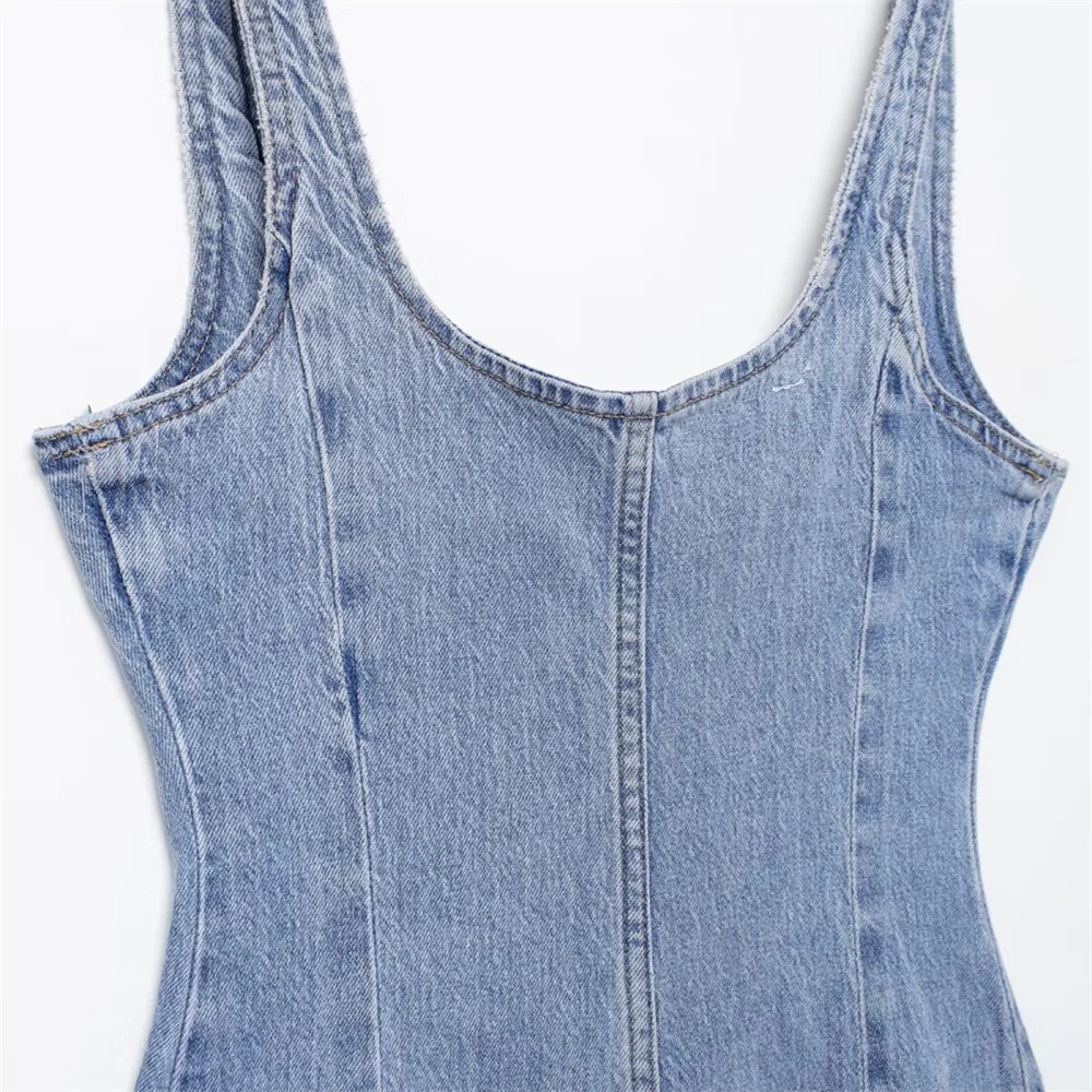 Belted Denim Midi Dress For Women With Cinched Waist