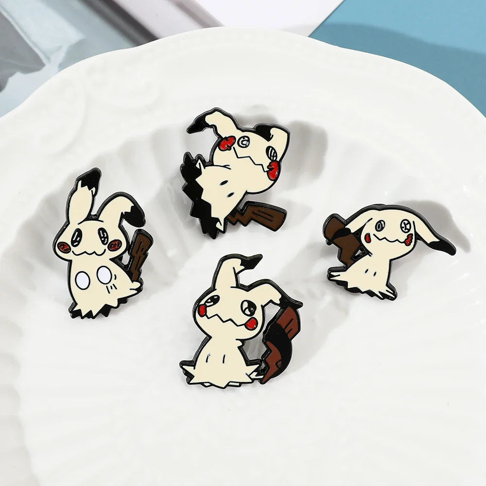Cartoon Animal Enamel Pin Brooch Set 4 Pcs Fun Mimikyu Jewelry for Backpack Wallet and Clothes Accessories