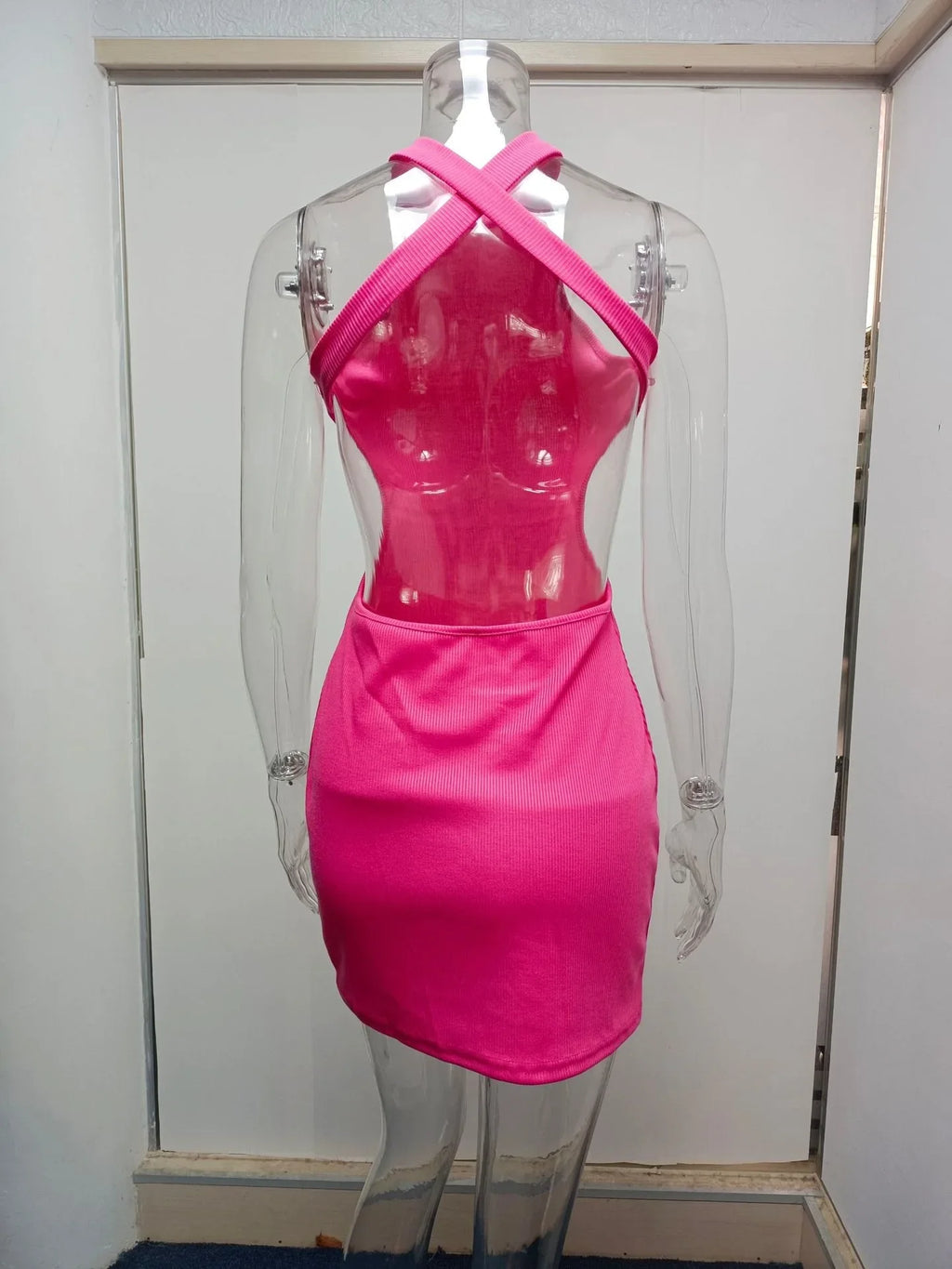 High Neck Hollow Cutout Dress With Back and Bust Details