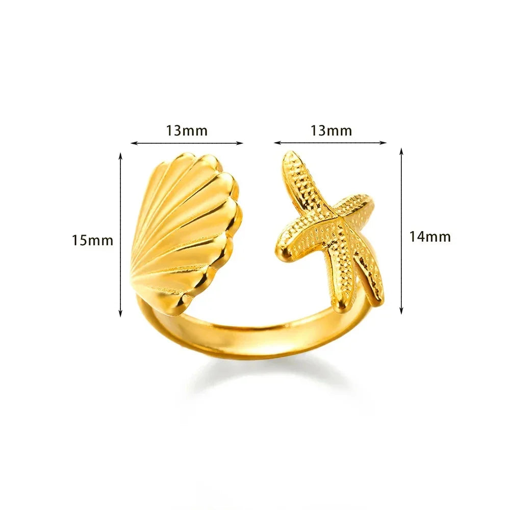 Adjustable 316L Stainless Steel Little Star Open Ring for Women - Trendy Gold Color Jewelry Gift for Weddings and Special Occasions