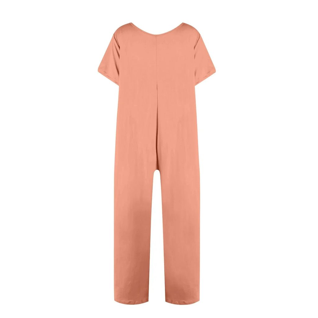 Women's Casual Short Sleeve Pullover Jumpsuit Loose Fit with Pockets Comfortable Lightweight Bodysuit Trendy Summer Romper