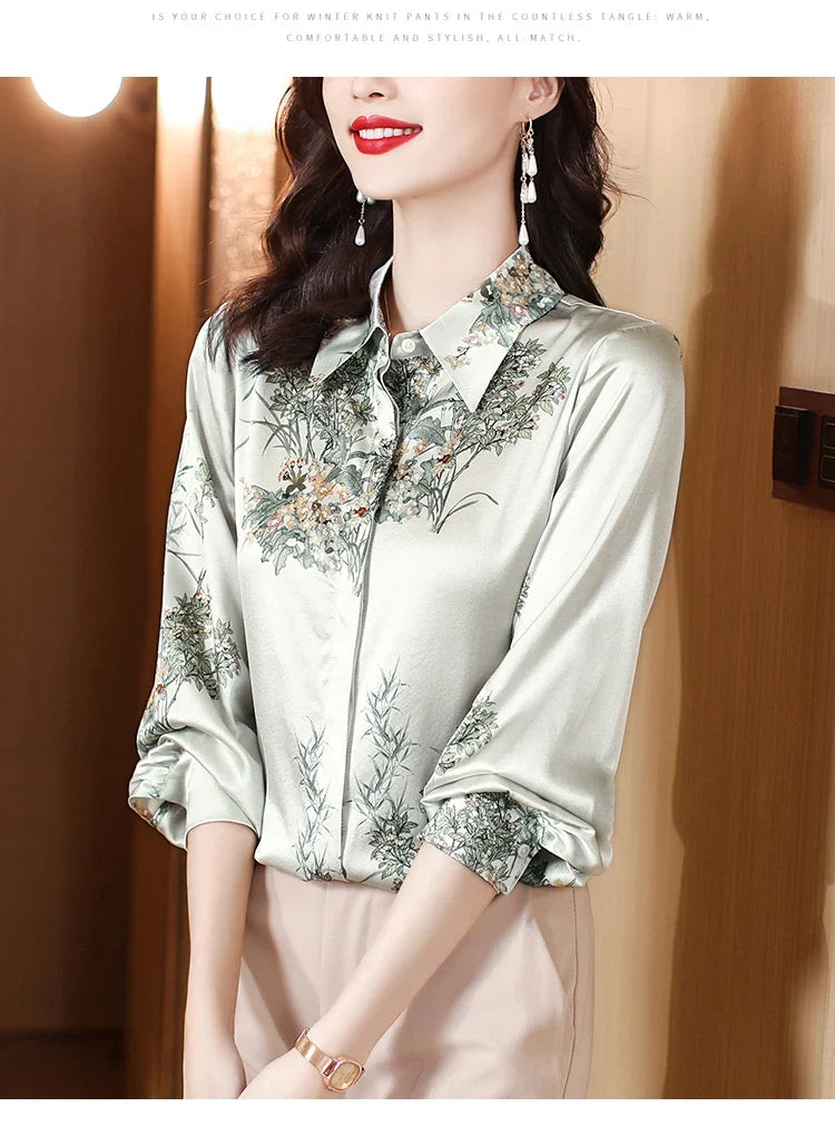 Elegant Floral Blouse for Women Spring Luxury Office Lady Shirt Basic Feminine Tops