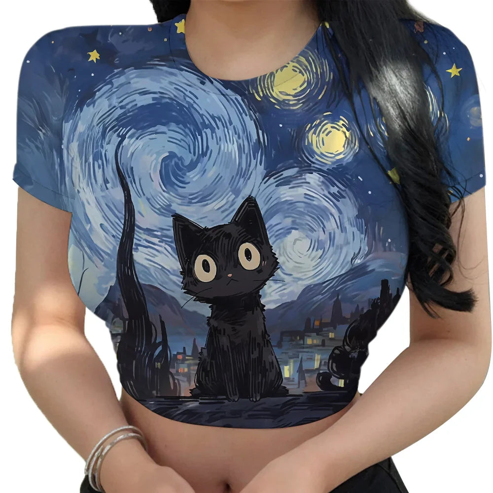 Cat Print Slip Dress For Women Beach Party Casual Summer