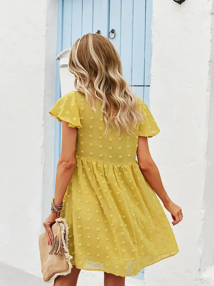 Bandage Dress For Women Solid High Waist Short Sleeve