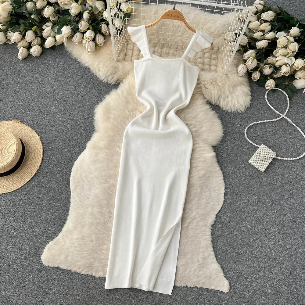 Sleeveless Wrap Midi Dress Hollow Split For Summer Beach