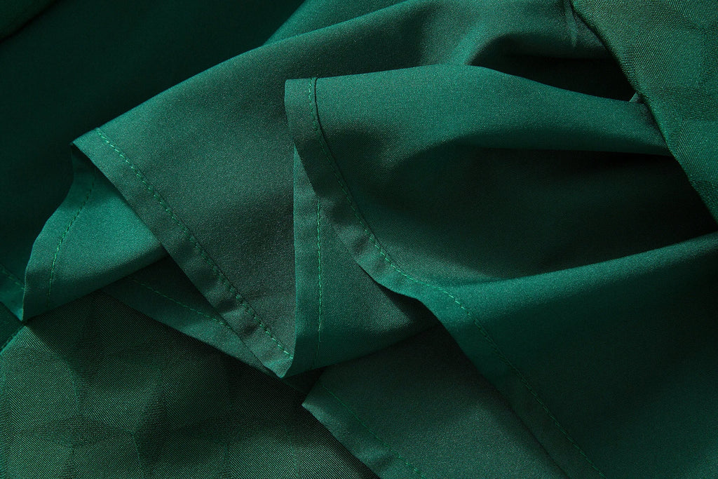 Elegant Green Pleated Long Sleeve Dress With Bow Collar