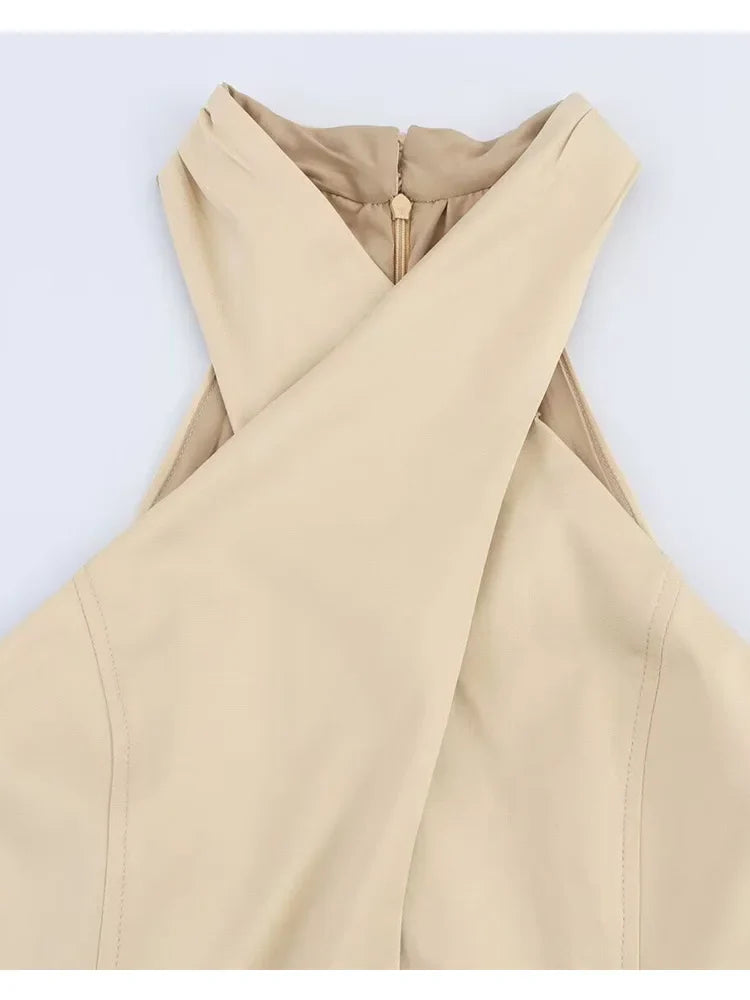 Women Summer Midi Tank Dress Belted V Neck Sleeveless