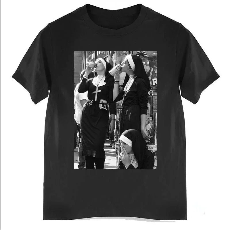 Nun Smokes Print TShirt for Women and Men Casual Streetwear Bowling Hipster Tee Summer Clothing