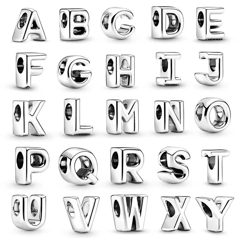 Silver 925 Alphabet Charm Beads A-Z for DIY Jewelry and Bracelet Making Gifts for Women