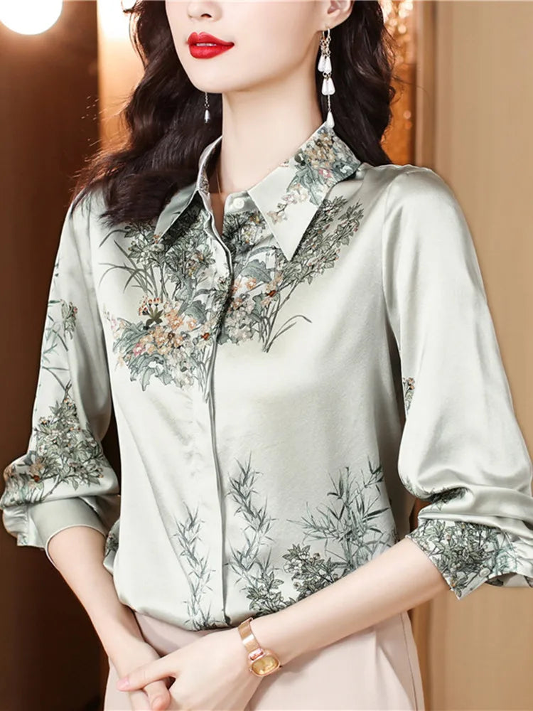 Elegant Floral Blouse for Women Spring Luxury Office Lady Shirt Basic Feminine Tops