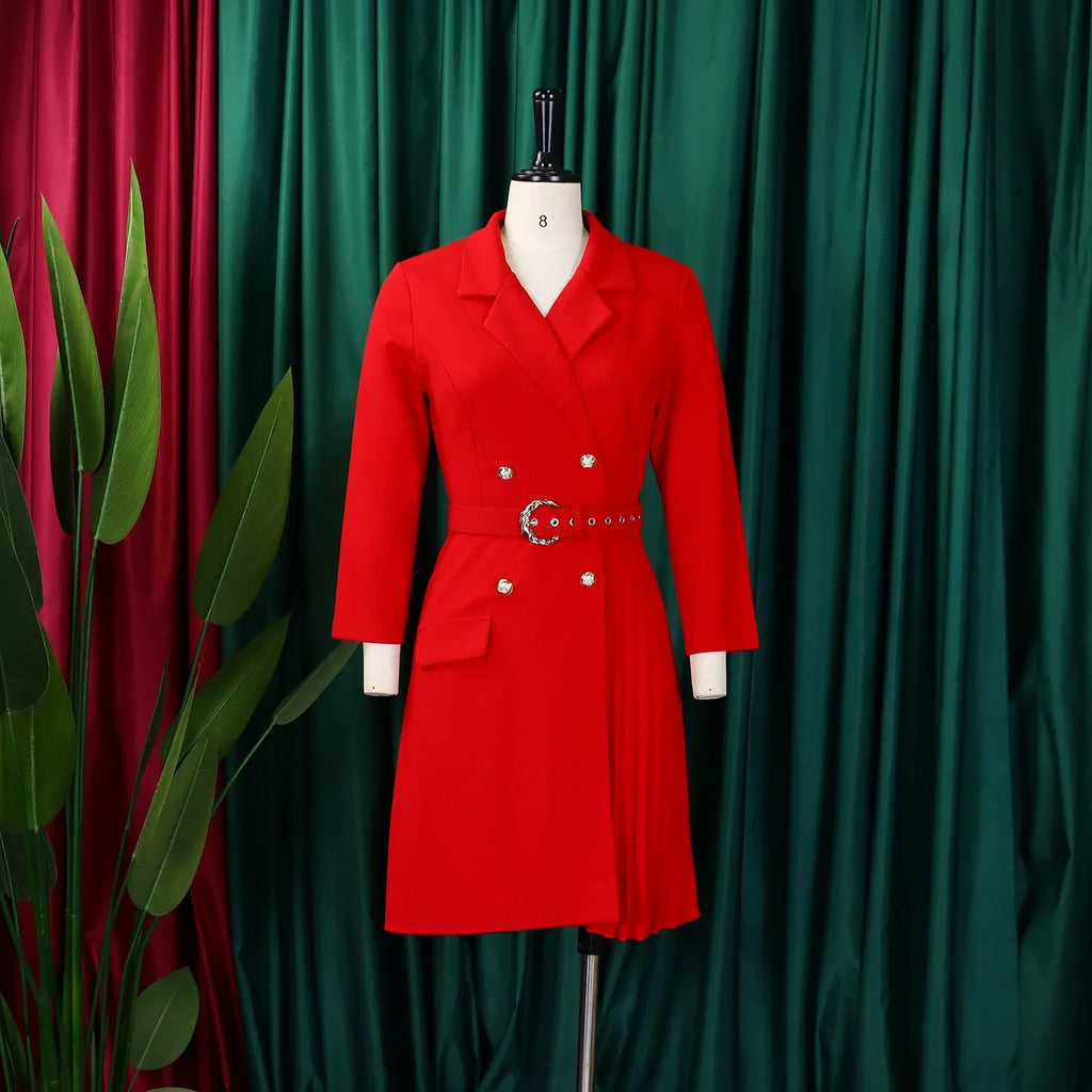 Elegant Blazer Dress For Women Notched Collar Full Sleeve