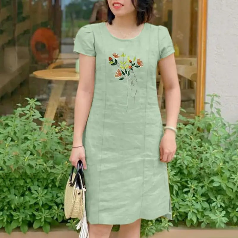 Floral Embroidery Sundress Cotton Midi Boho Vintage