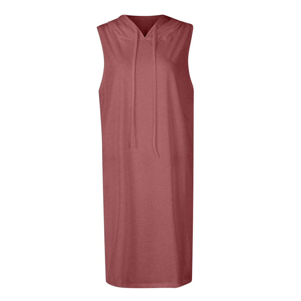 Womens Sleeveless Hoodie Dress With Drawstring Streetwear
